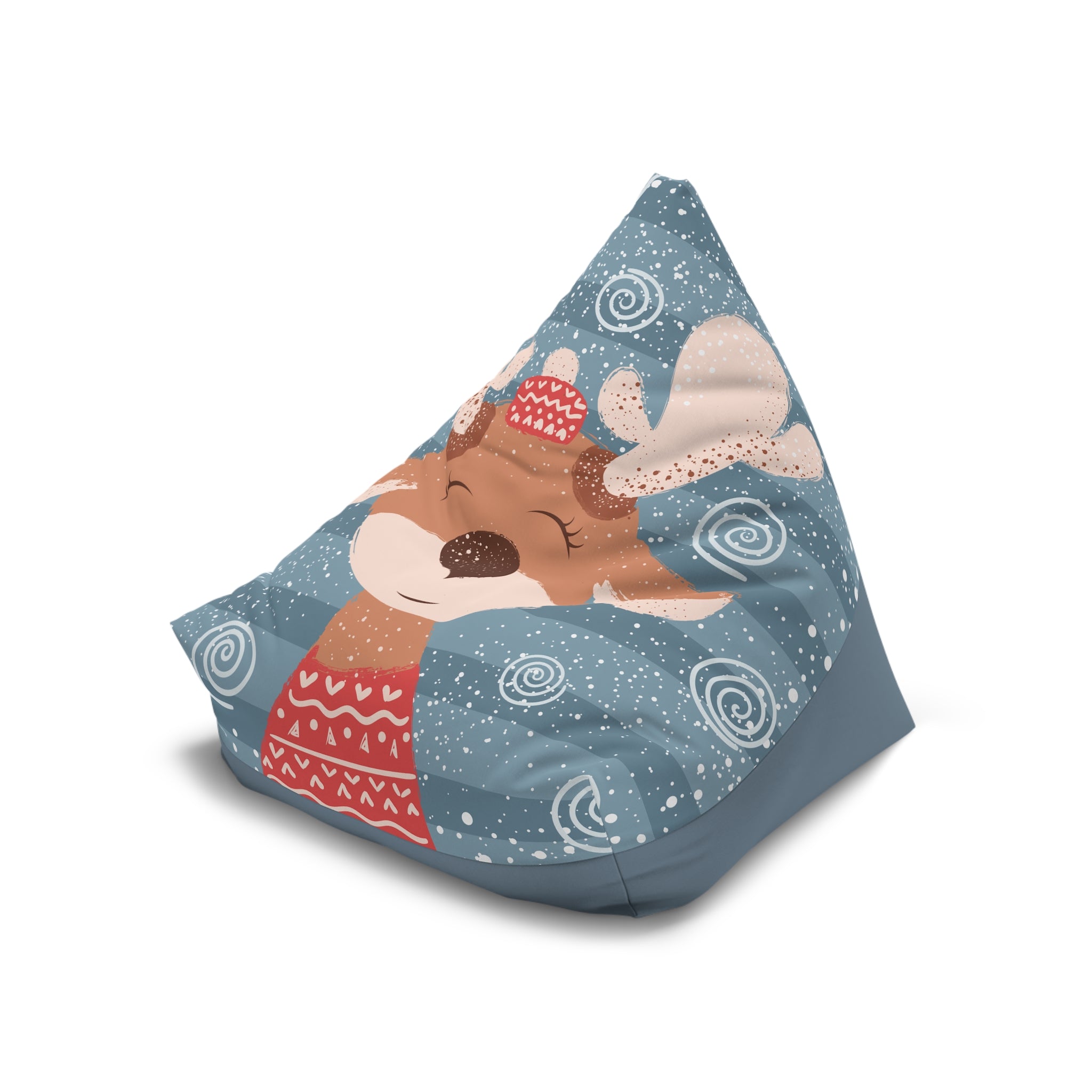 Sleeping Fox Bean Bag Chair Cover | Winter Woodland Pattern, Snowflakes